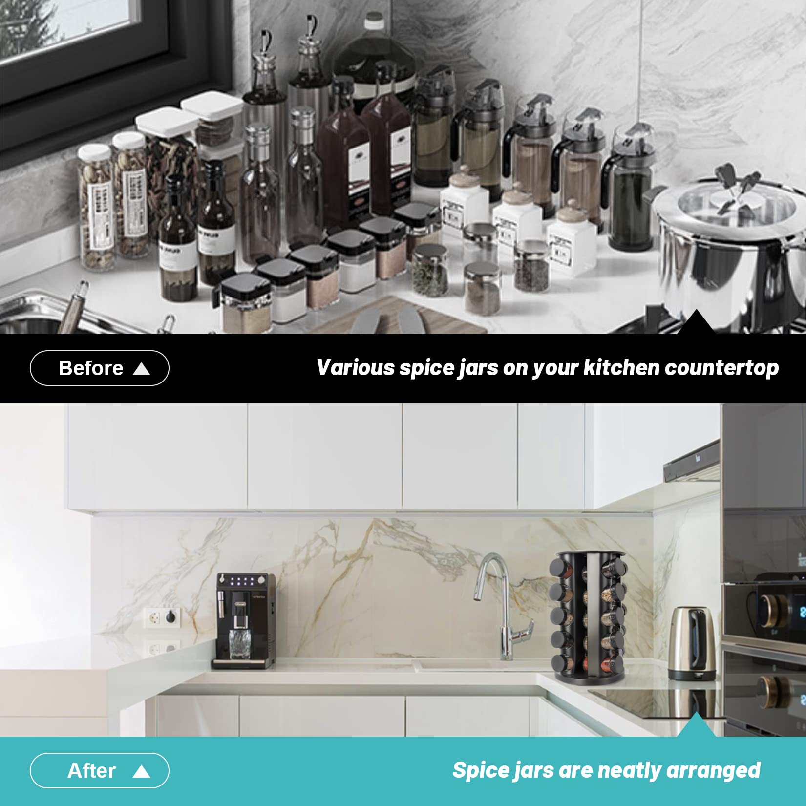 Tianifa rack in use beside stove enabling quick spice selection while cooking