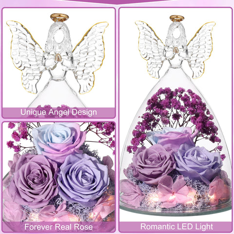 Tiaronics side profile of angel figurine showing clear glass curves and floral interior, decorative appeal