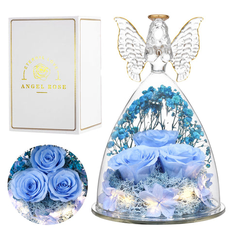 Tiaronics glass angel front view showing preserved roses and decorative appeal