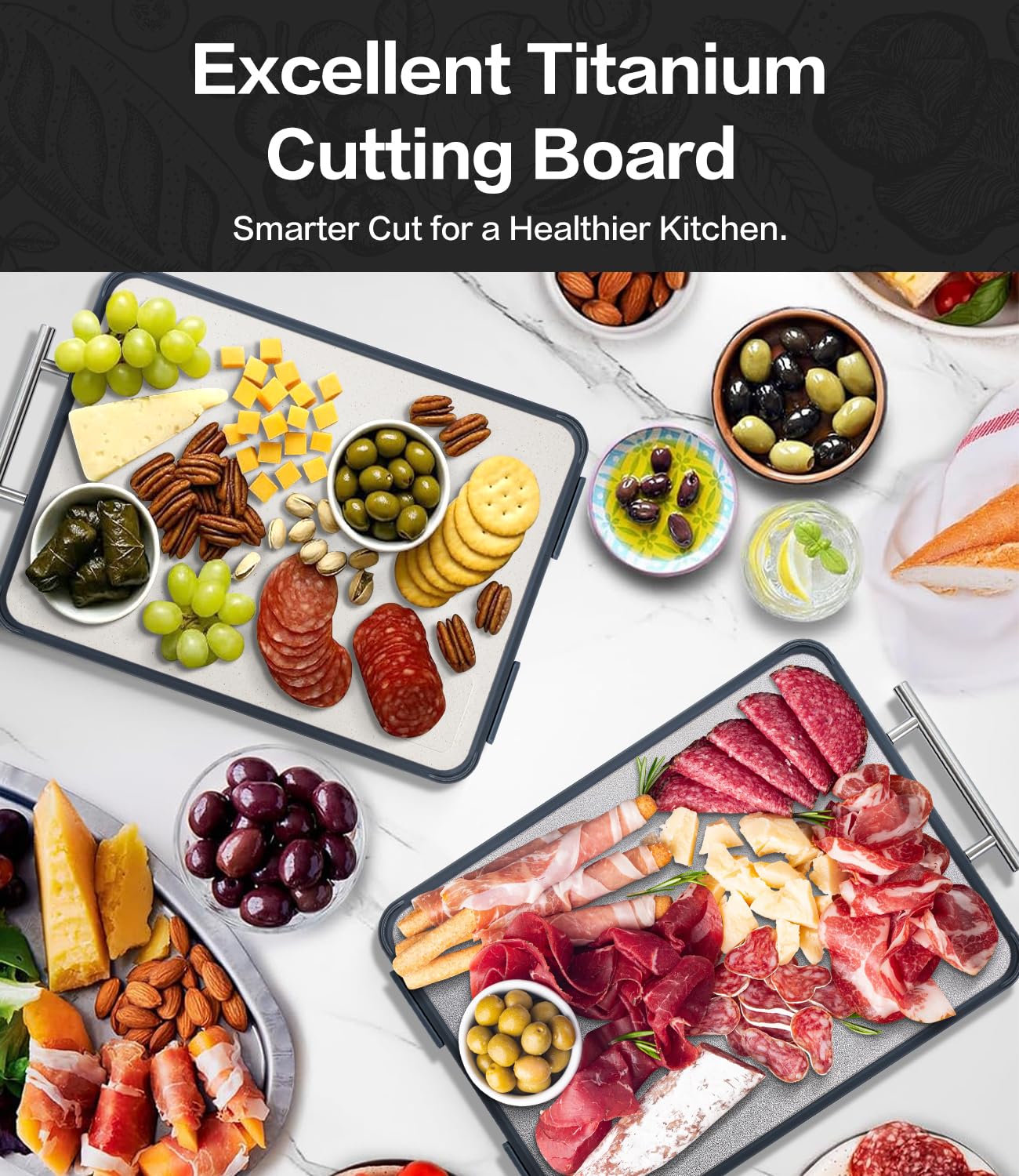 Tibbicc board in use chopping raw meat on titanium side for safe, hygienic prep