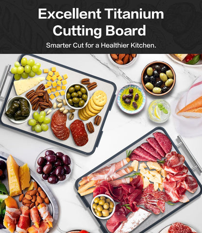 Tibbicc board in use chopping raw meat on titanium side for safe, hygienic prep
