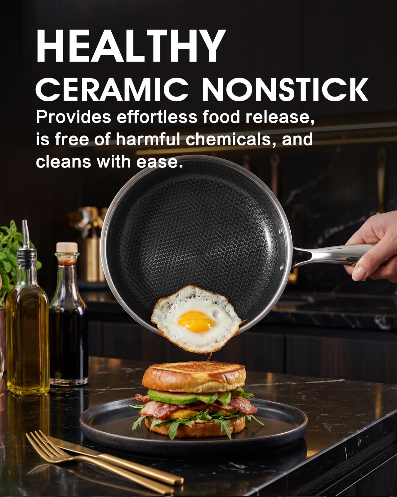 Tibbicc close-up of nonstick surface showing texture for easy food release