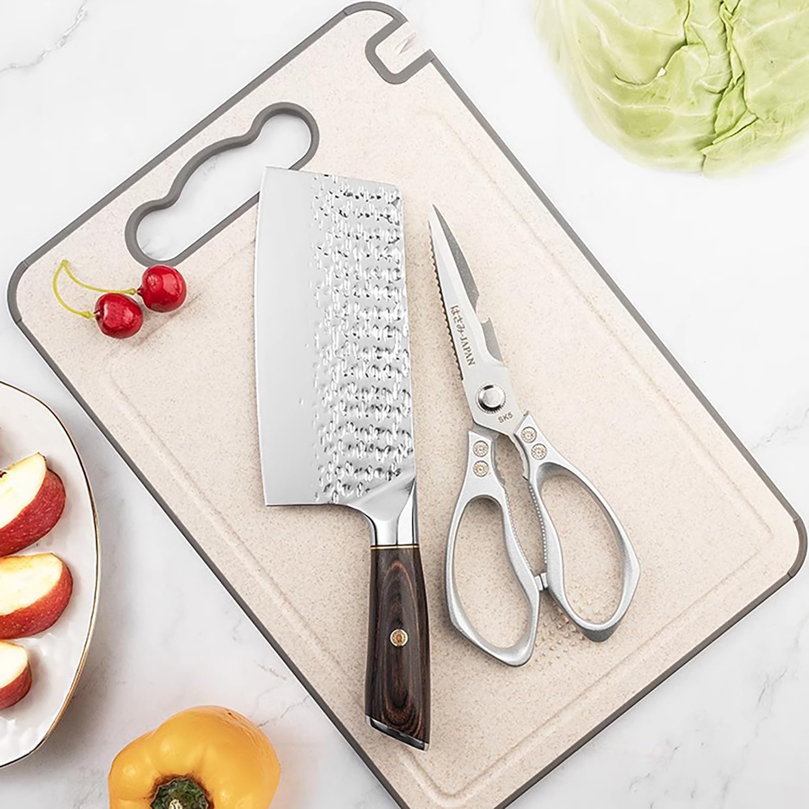 Tibo size comparison on counter showing 14.3×9.8 inch scale and workspace