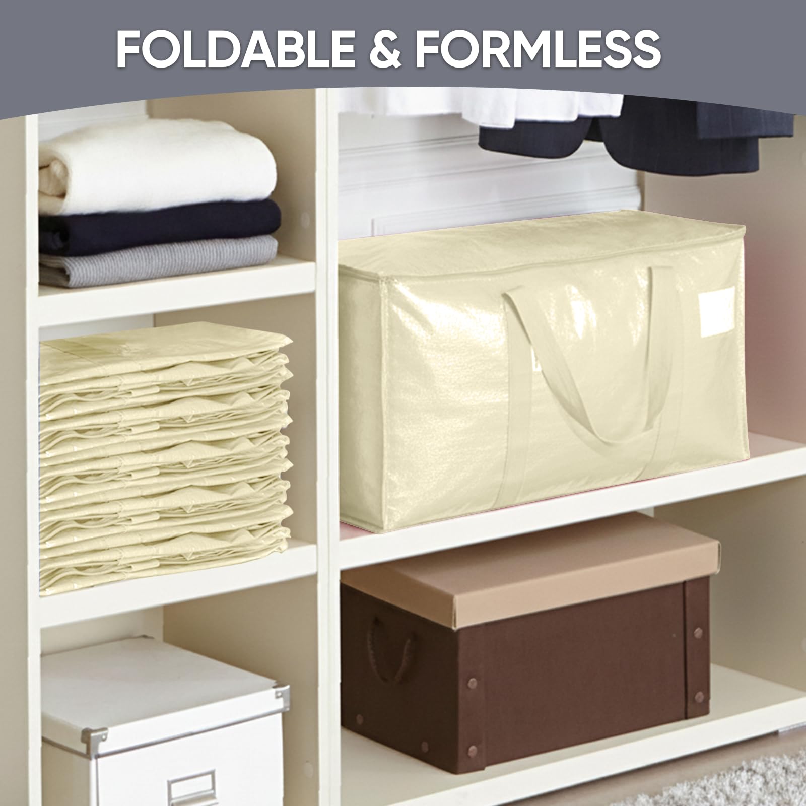 TICONN lifestyle shot with bedding packed to show home organization and seasonal storage benefit