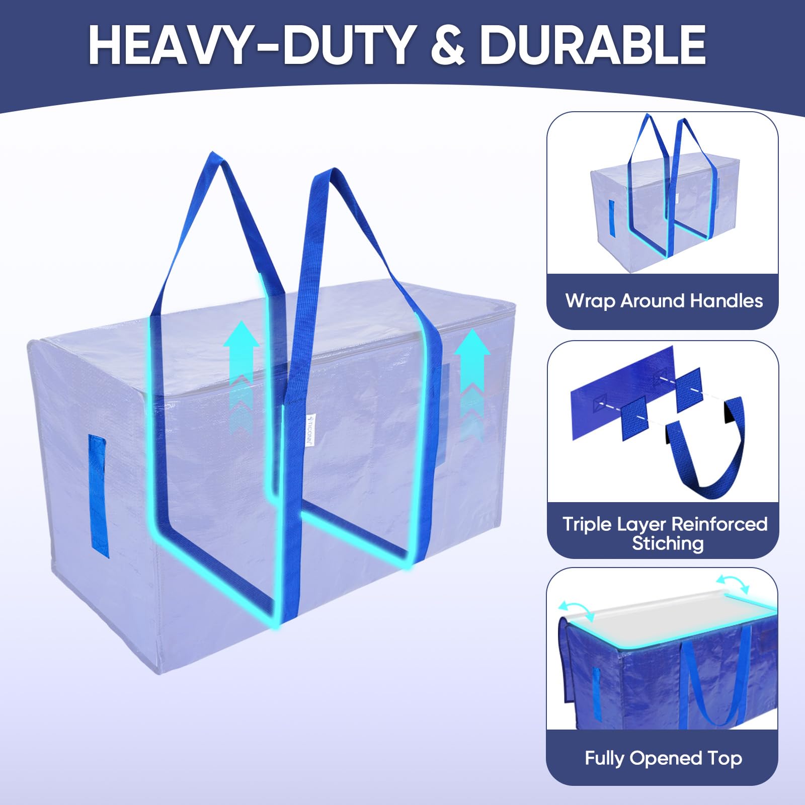 TICONN bag fully open top displaying large mouth for quick loading and unloading convenience