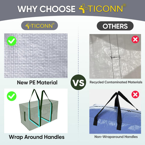 TICONN filled bag beside common items showing scale and capacity benefit