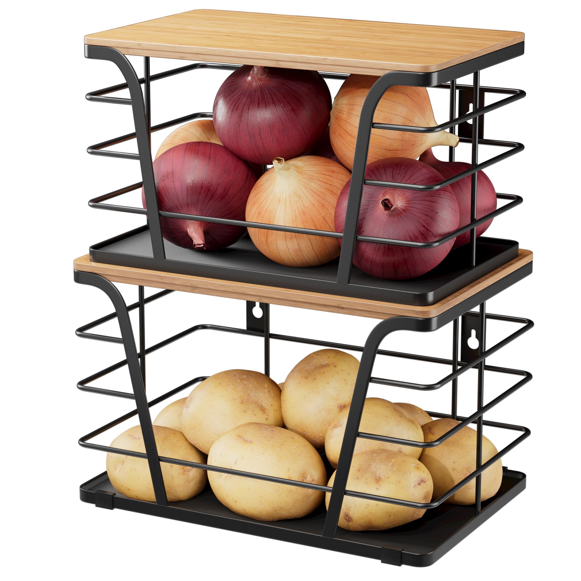 TIDIIABODE front view showing bamboo top and neat vegetable storage benefit: organized counter