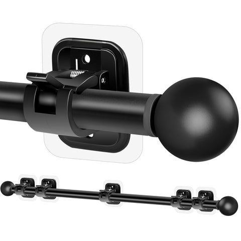 Tidisort front view of black curtain rod kit showing included brackets and hardware, easy setup