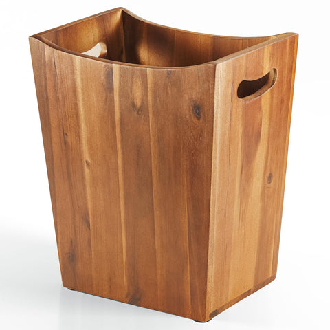 Tidita front view of wastebasket showing acacia finish and neat silhouette