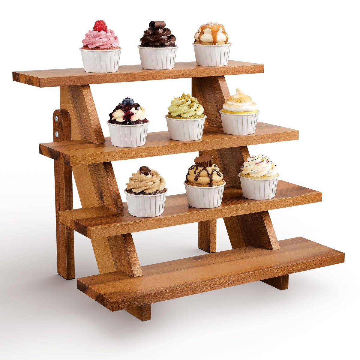 Tidita front view assembled stand showing tiers and natural wood finish for elegant display