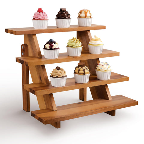 Tidita front view assembled stand showing tiers and natural wood finish for elegant display