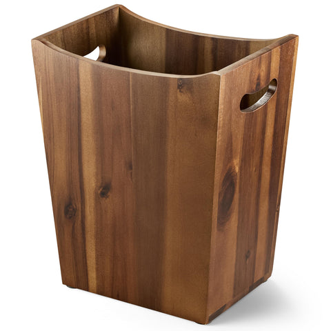 Tidita front view walnut wastebasket showing warm finish and tidy storage benefit