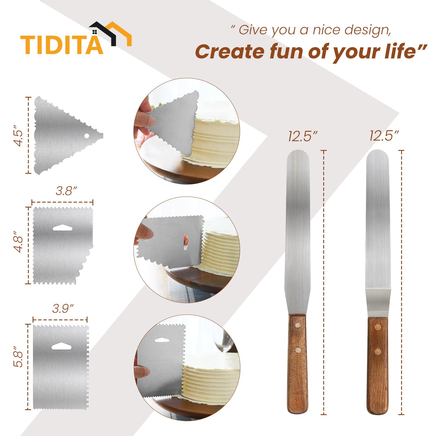Tidita two icing spatulas laid out to show angled blades for precise frosting control