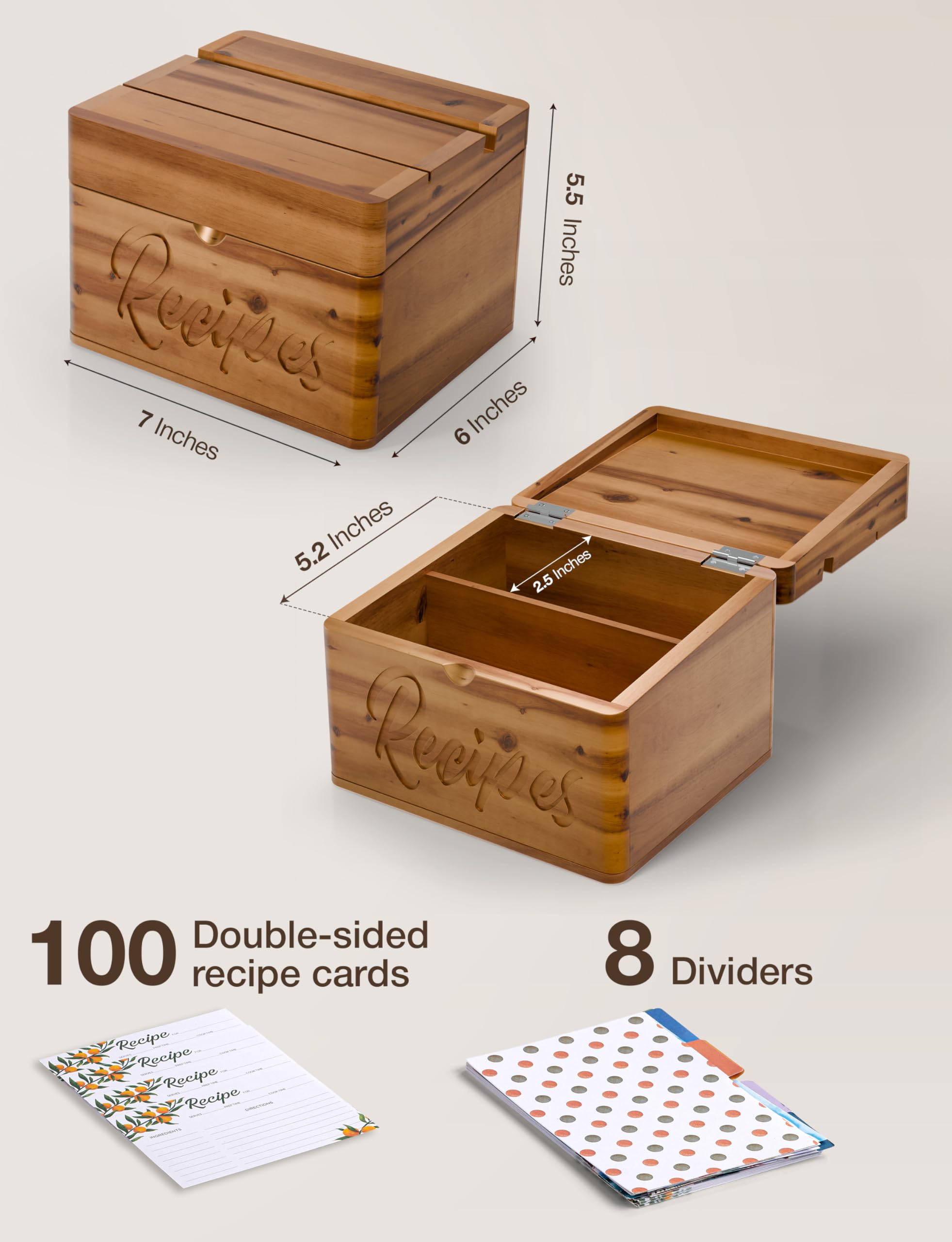 Tidita recipe box open with cards and dividers for instant organization benefit
