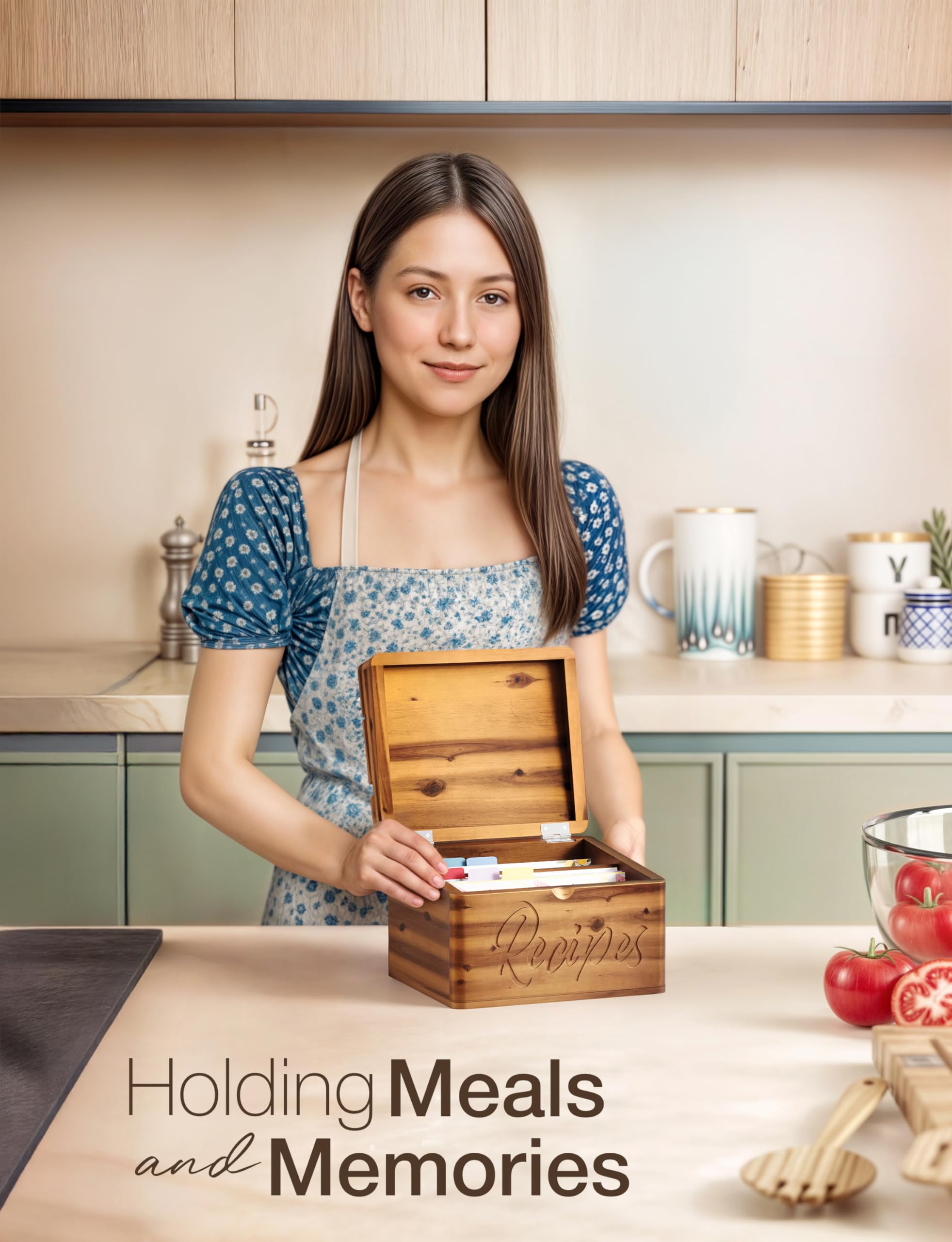 Tidita recipe box beside fruit to show compact size and kitchen-ready scale