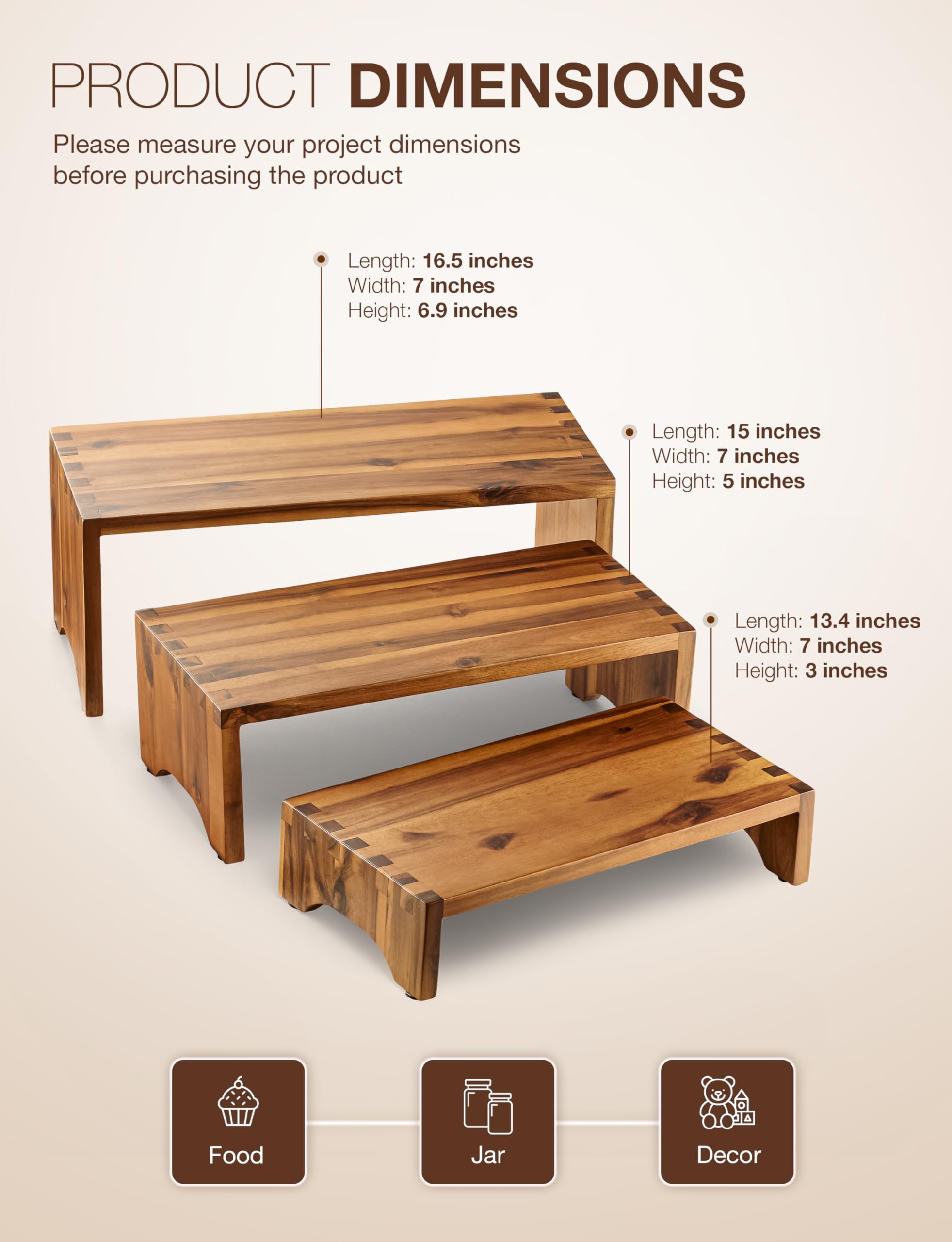 Tidita risers next to ruler showing three lengths to visualize scale and layout options