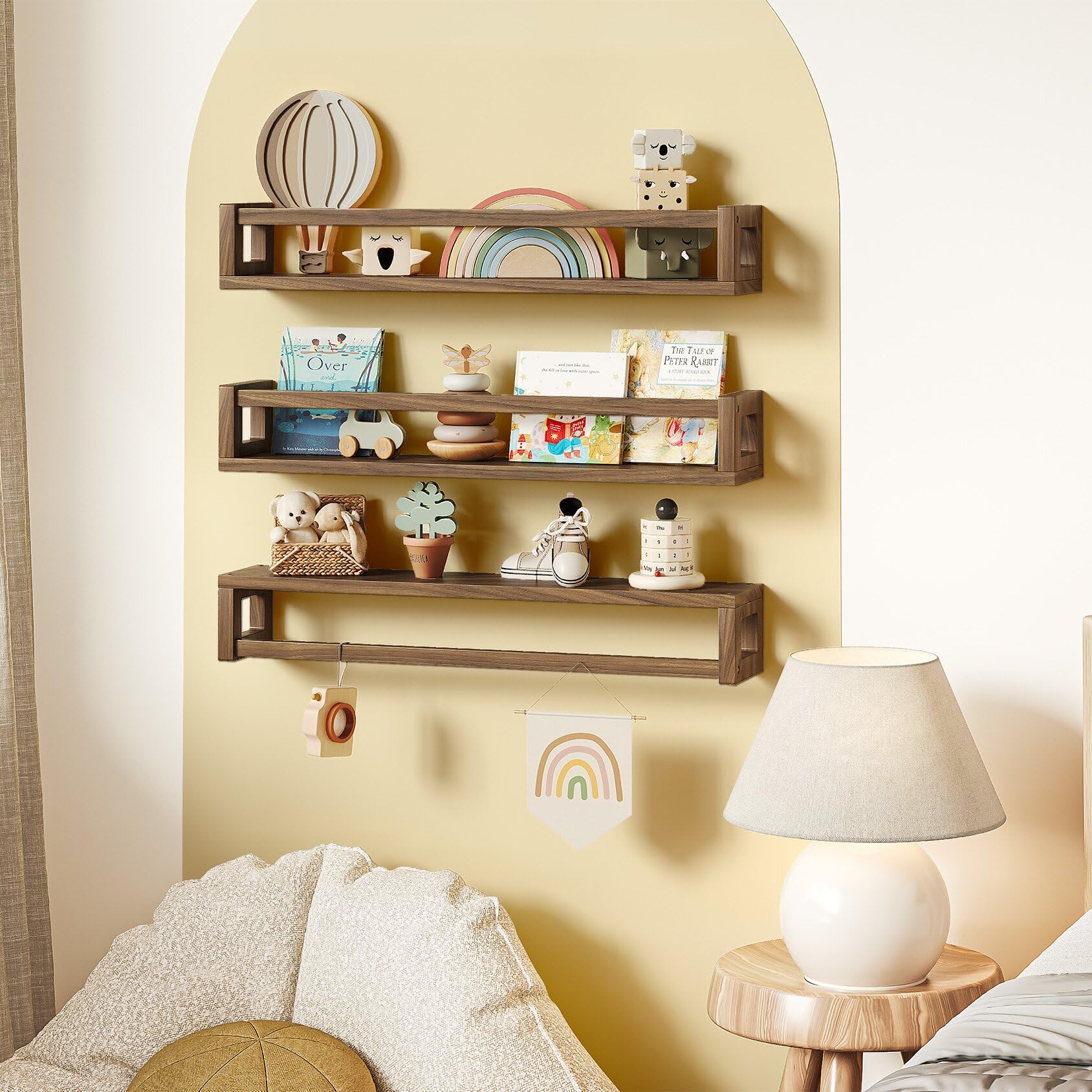 TidyCorner child reaching for book on shelf showing easy access benefit