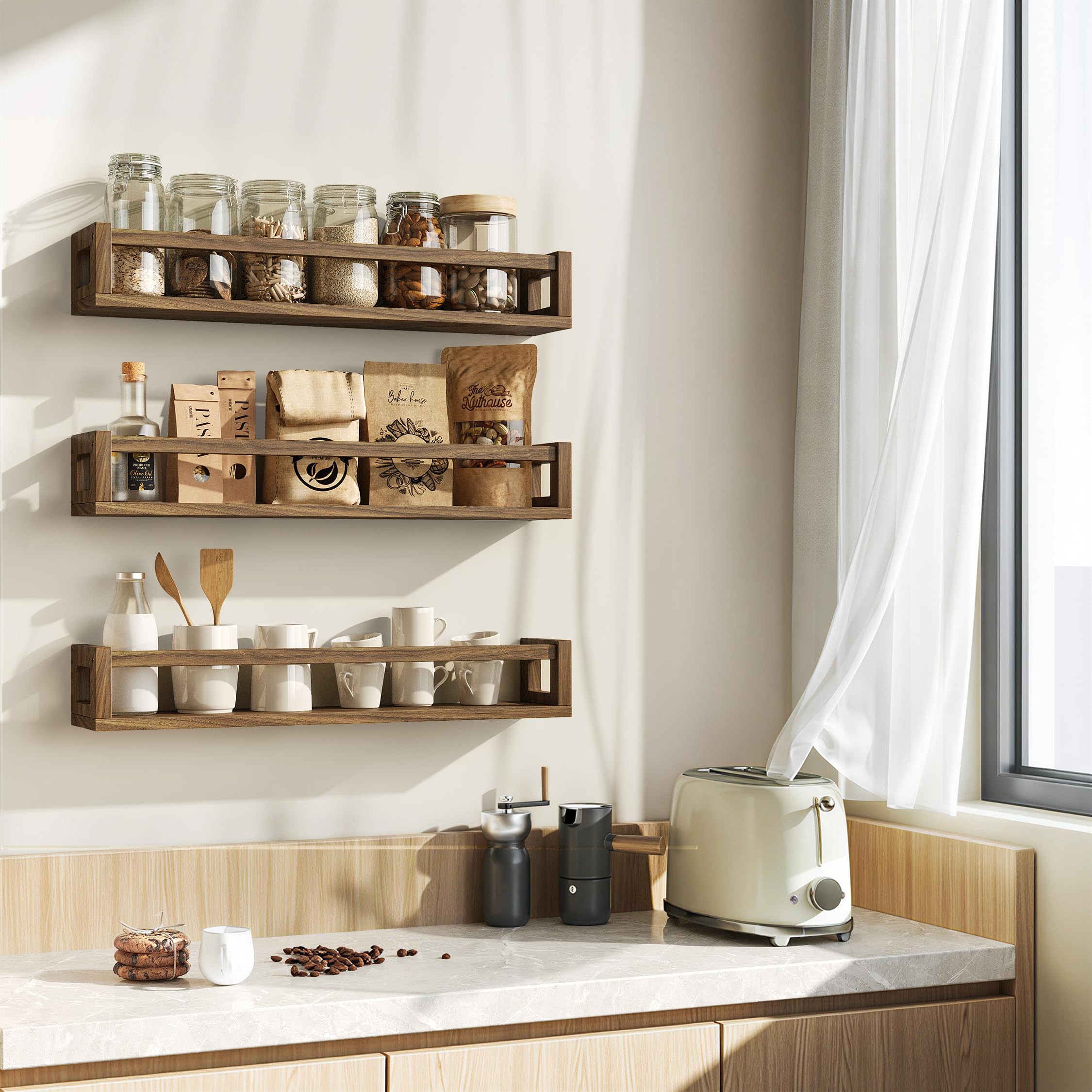 TidyCorner styled shelves in living room showing decorative versatility benefit