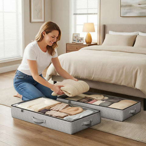 TidyCorner filled with blankets and pillows illustrating 45L capacity and organized storage
