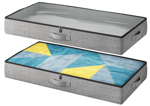 TidyCorner front view of grey under-bed storage showing neat low profile and accessibility