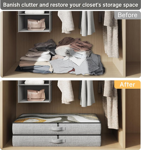 TidyCorner bin slid under bed in bedroom to maximize floor space and reduce clutter