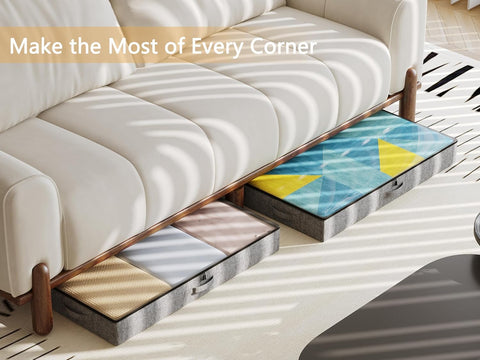 TidyCorner size comparison beside ruler showing 4.5-inch height to fit low-clearance beds
