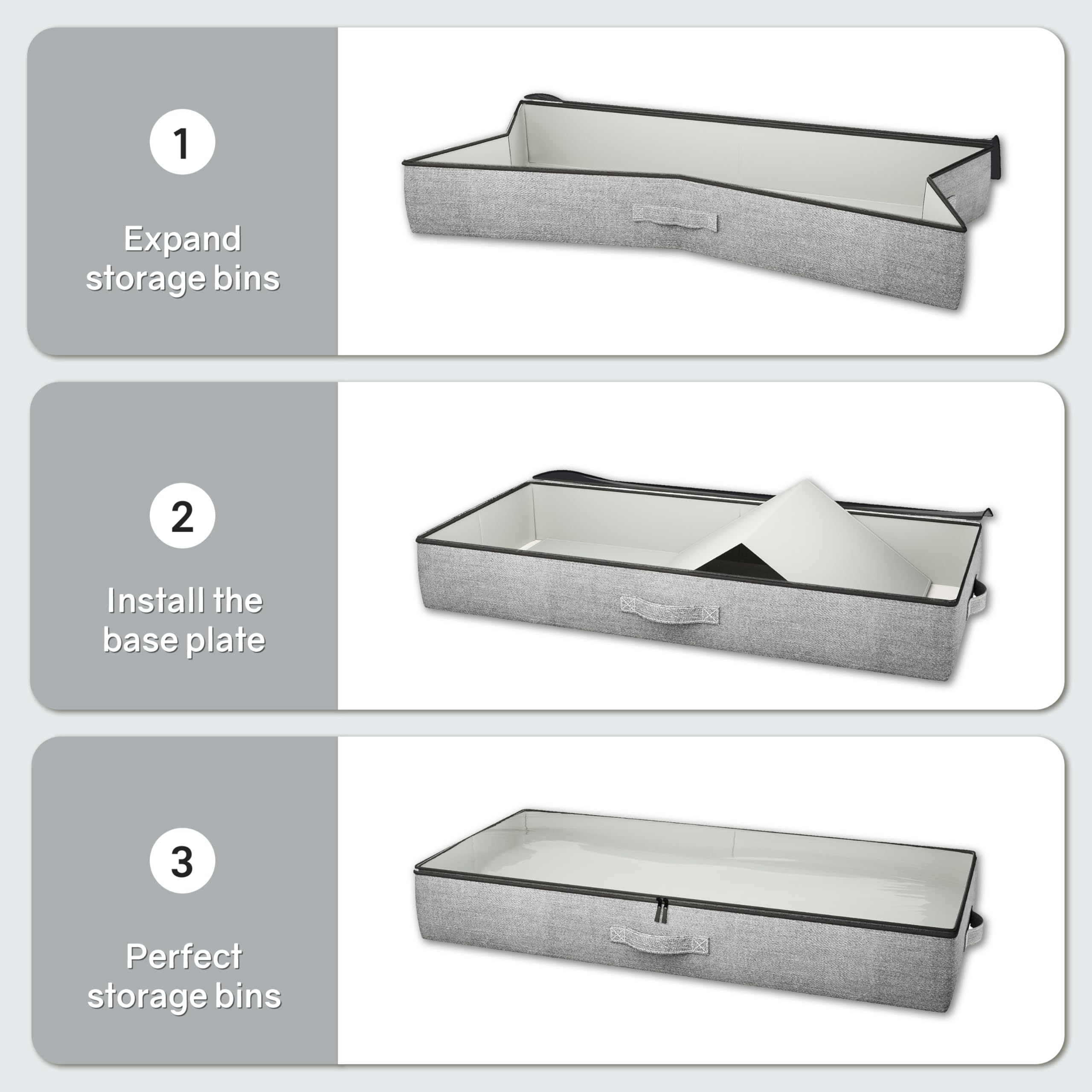 TidyCorner side profile under bed emphasizing slim 4.5-inch height and dust protection