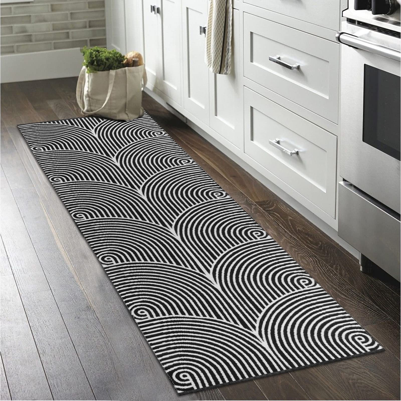 Tiffasea front view of black and white runner with neutral styling benefit