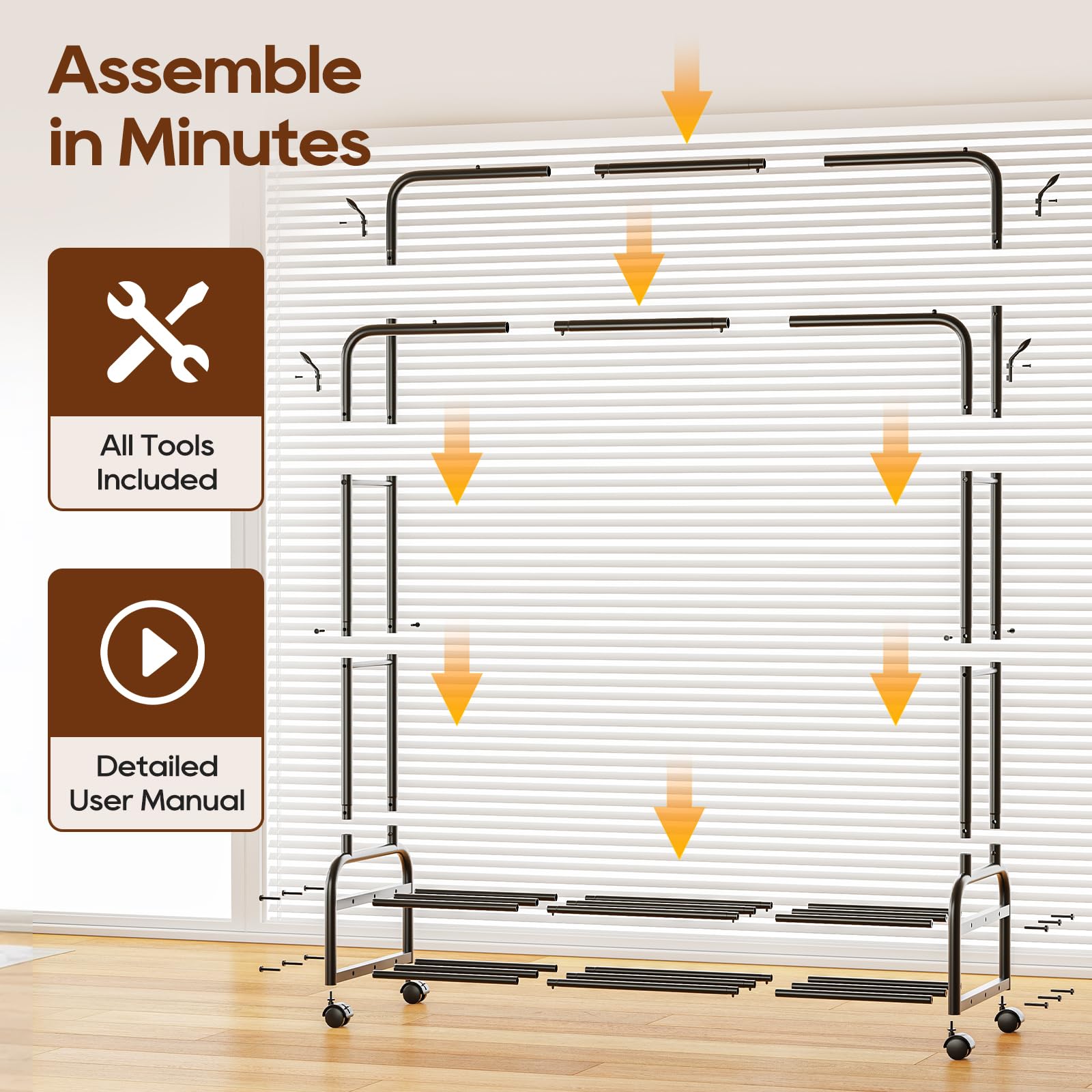 TigerParty full rack loaded with garments demonstrating capacity and easy retrieval