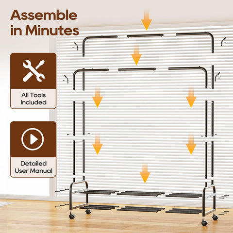 TigerParty full rack loaded with garments demonstrating capacity and easy retrieval