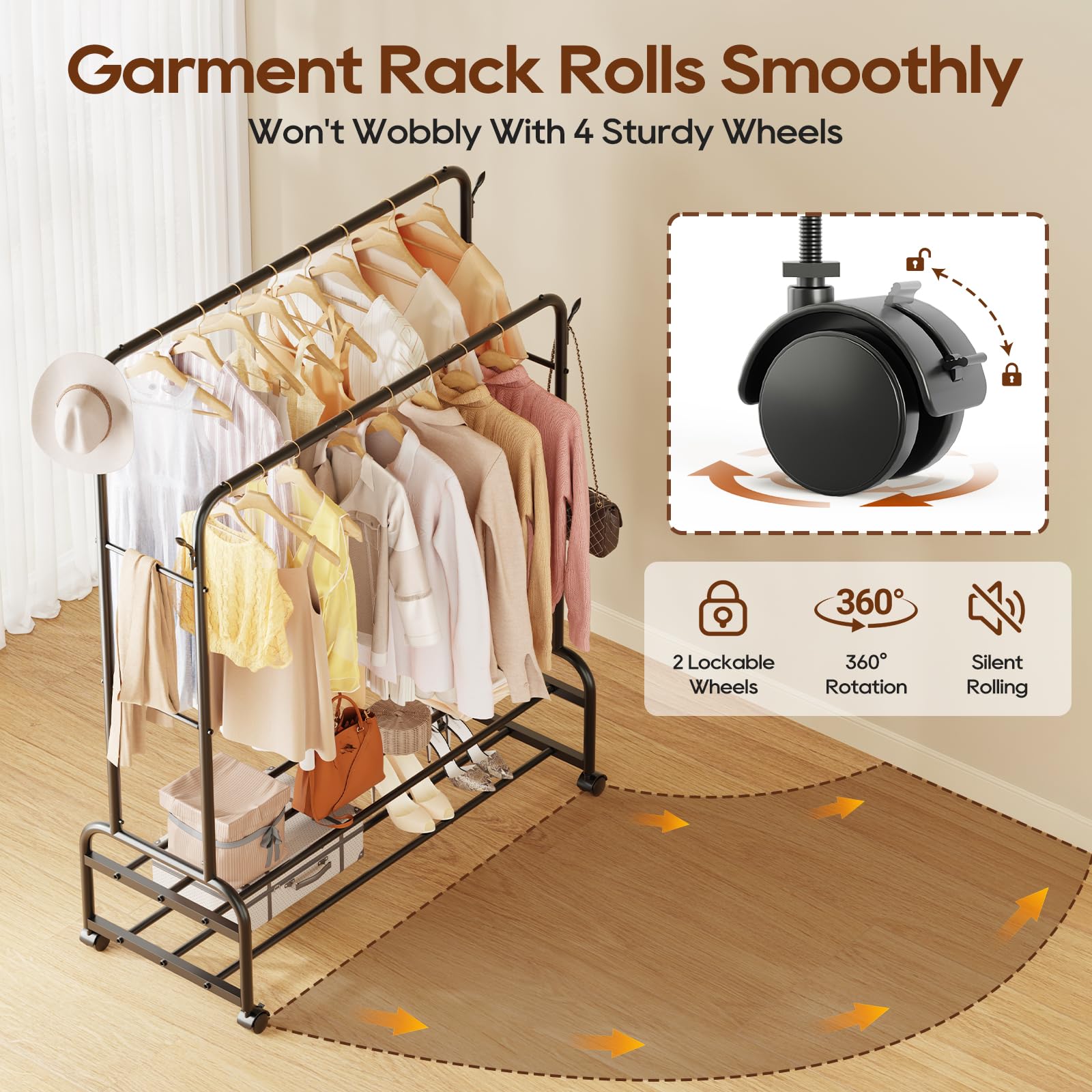 TigerParty rack beside person to show size and vertical storage efficiency