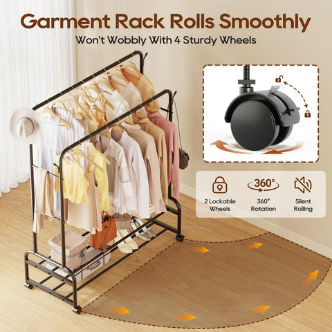 TigerParty rack beside person to show size and vertical storage efficiency