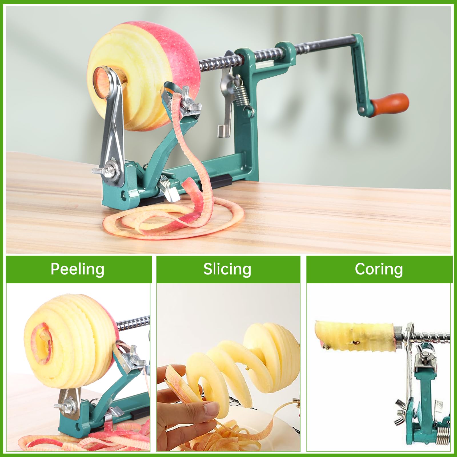 tigwin apple being sliced into spiral showing fast consistent results