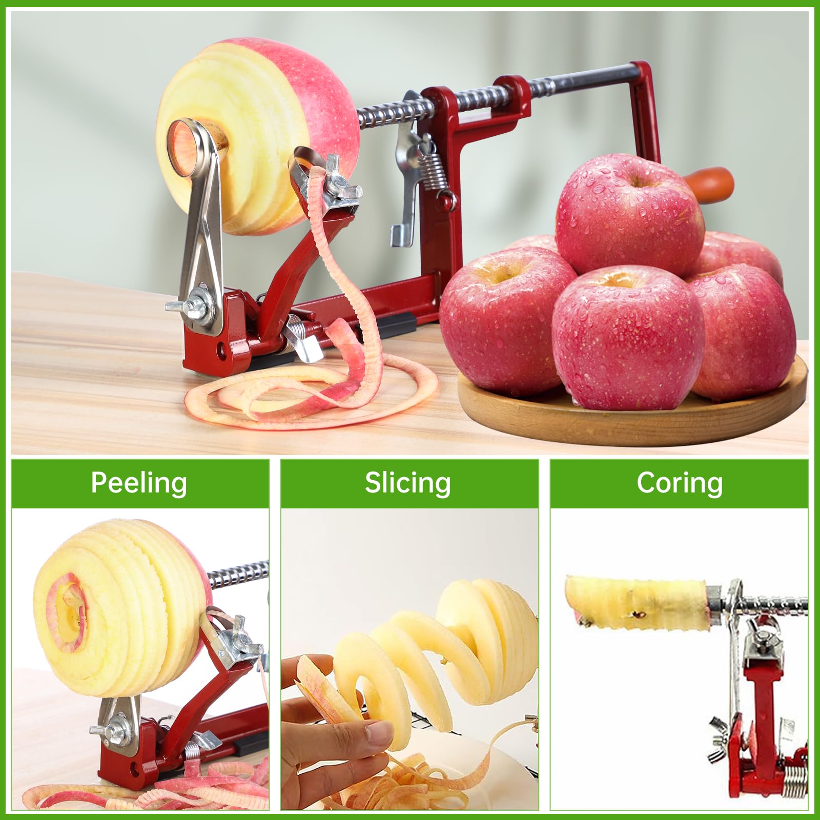 tigwin slicing apple in use demonstrating fast consistent spirals for baking
