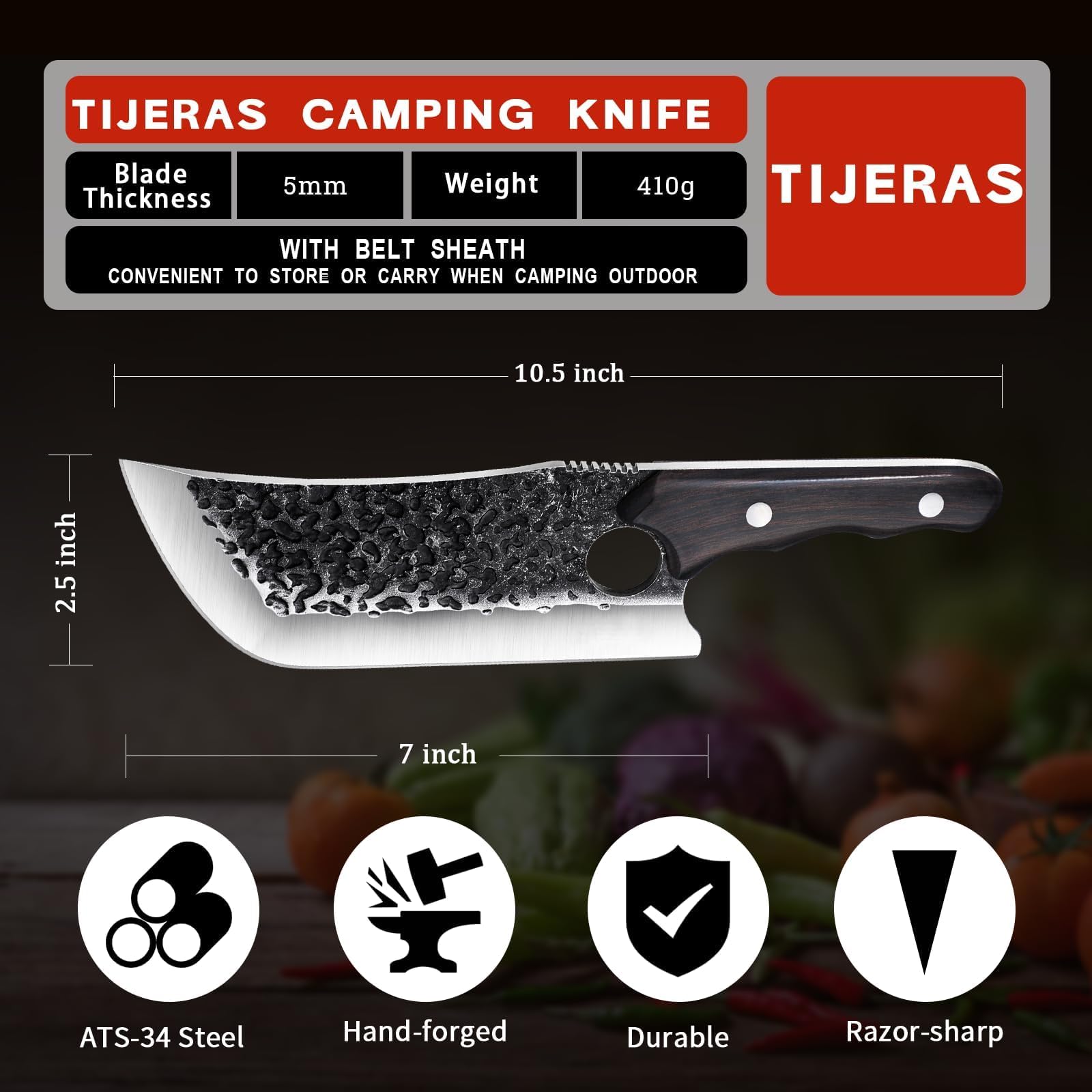 TIJERAS cleaver slicing roast in kitchen illustrating controlled power