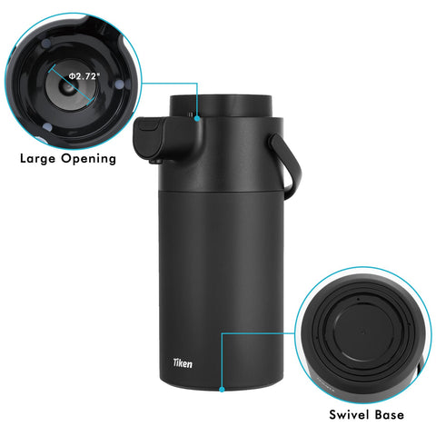 Tiken airpot next to cups to show 4L capacity and fewer refills benefit