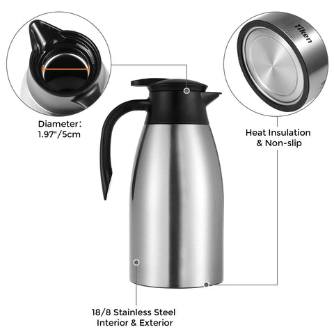 Tiken carafe interior stainless steel finish showing corrosion-resistant 18/8