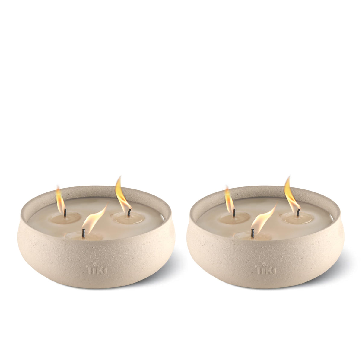 TIKI front view of 7-inch concrete citronella candles showcasing elegant outdoor décor benefit
