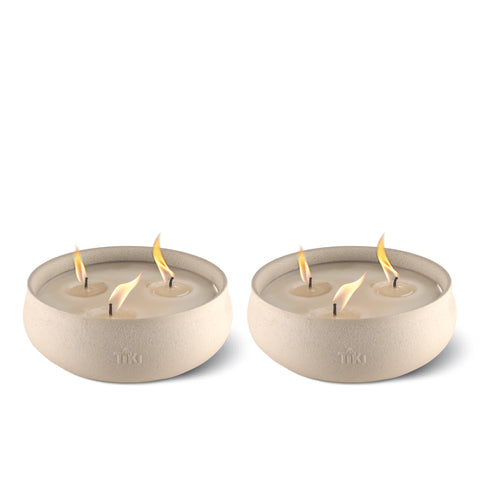 TIKI front view of 7-inch concrete citronella candles showcasing elegant outdoor décor benefit