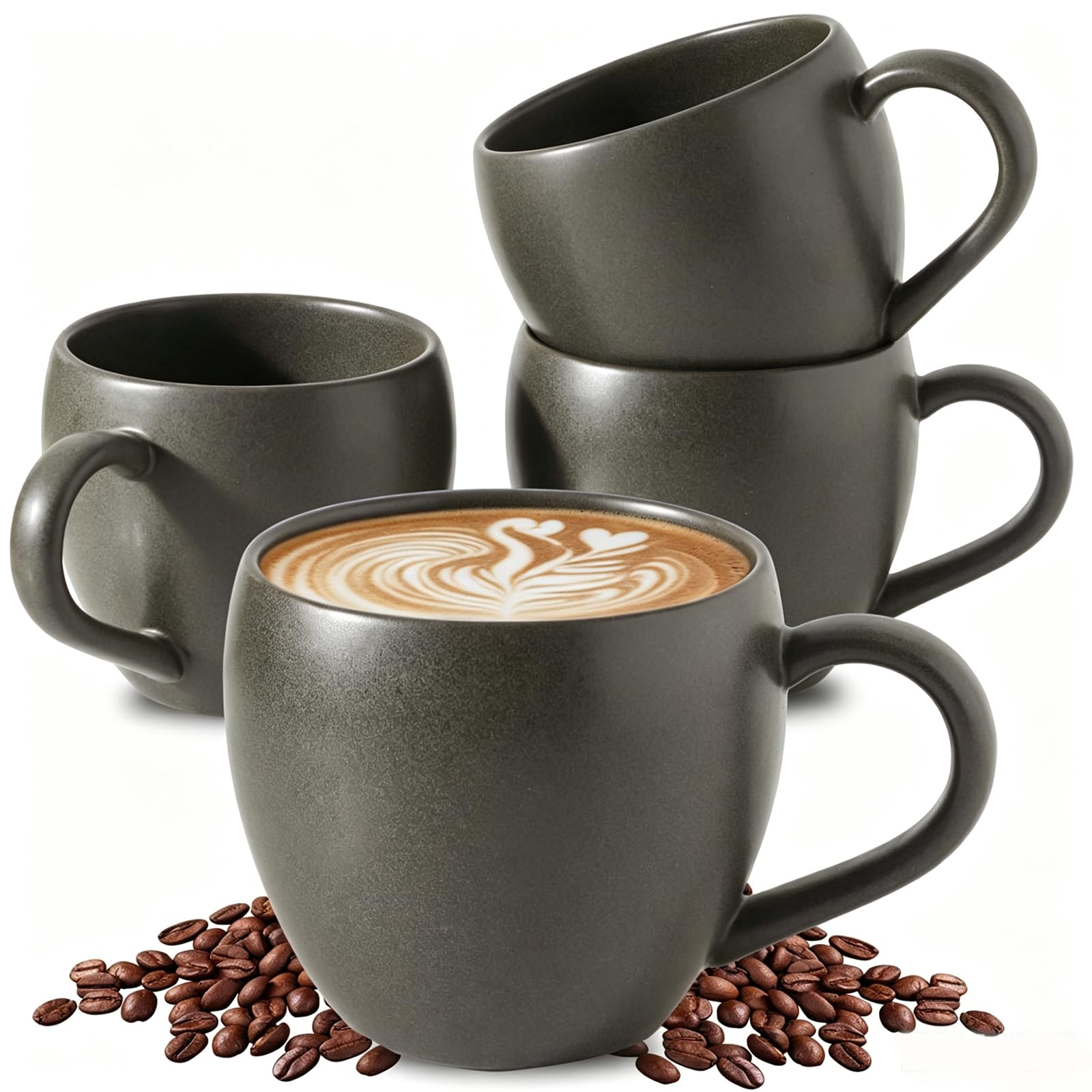 Tikooere black mugs front view showing elegant matte finish and large capacity