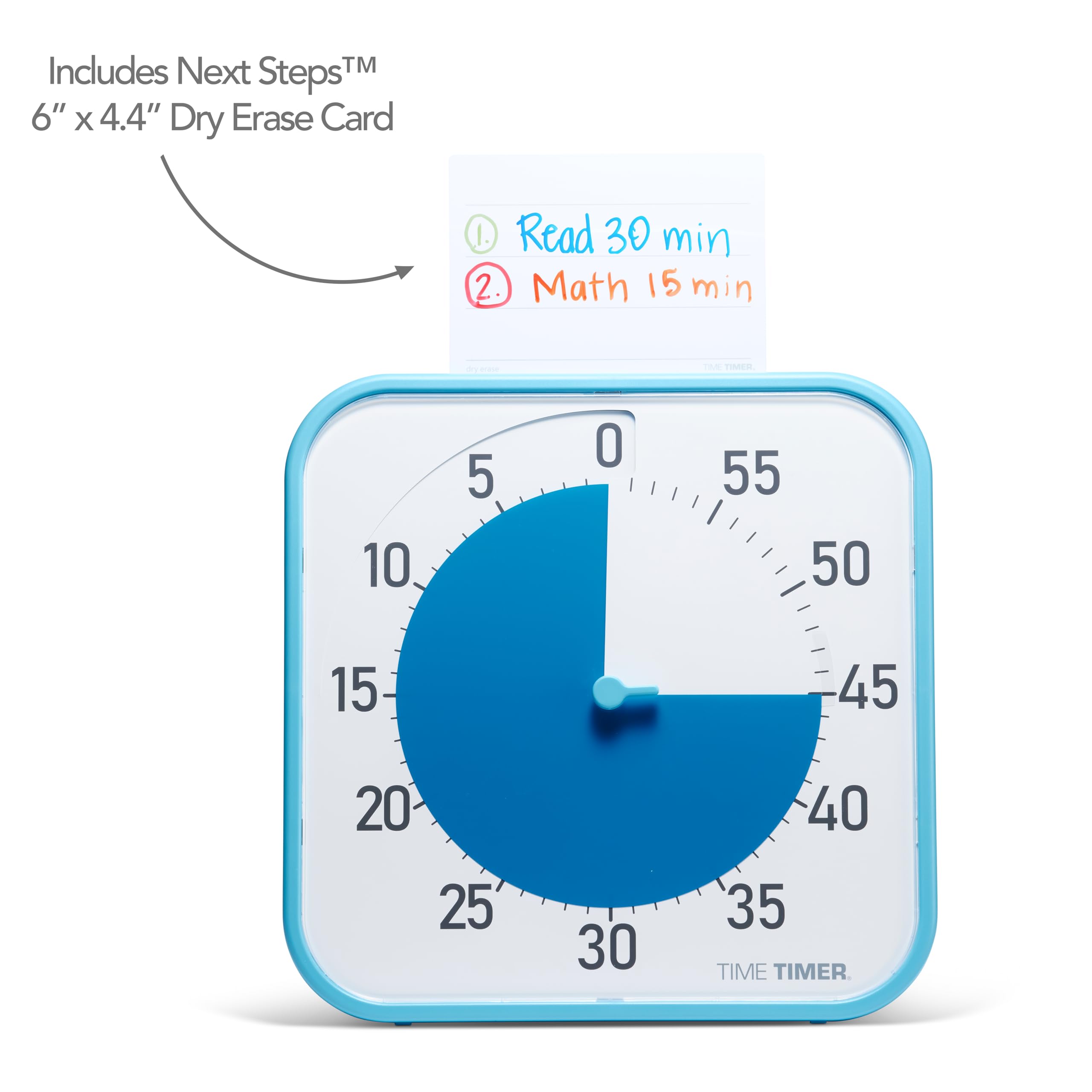 TIME TIMER close-up of blue disk highlighting calm, high-contrast display