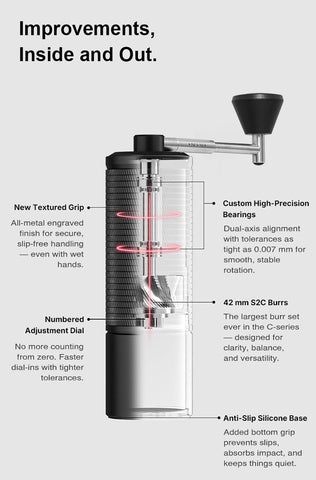 TIMEMORE C5 Pro adjustment dial detail showing fine-step clicks for precise calibration