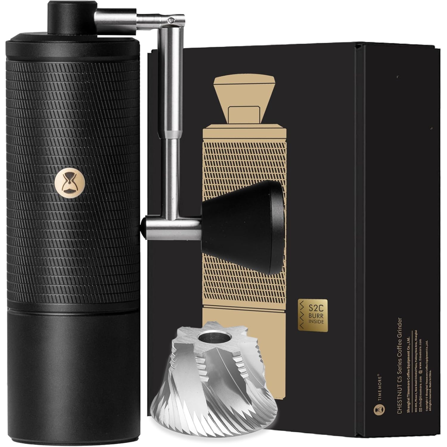 TIMEMORE C5 Pro front view showing matte black body and modern design benefit portability