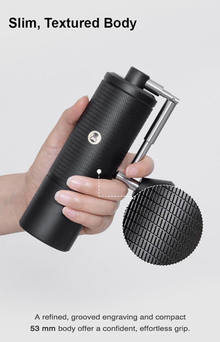TIMEMORE C5 Pro grinding over pour-over dripper illustrating uniform grounds for brewing