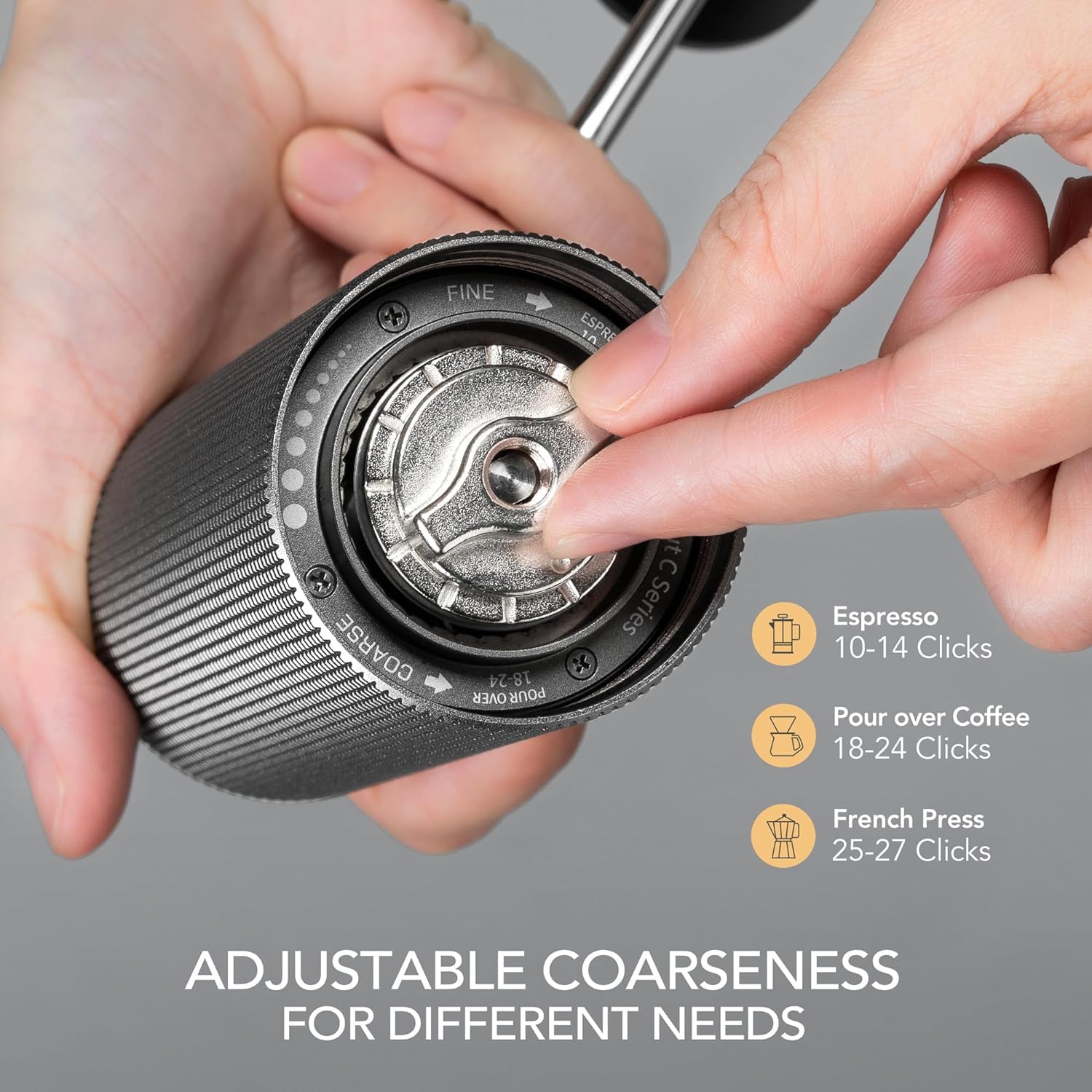 TIMEMORE Chestnut C2 handle and bearing detail demonstrating smooth low-effort rotation