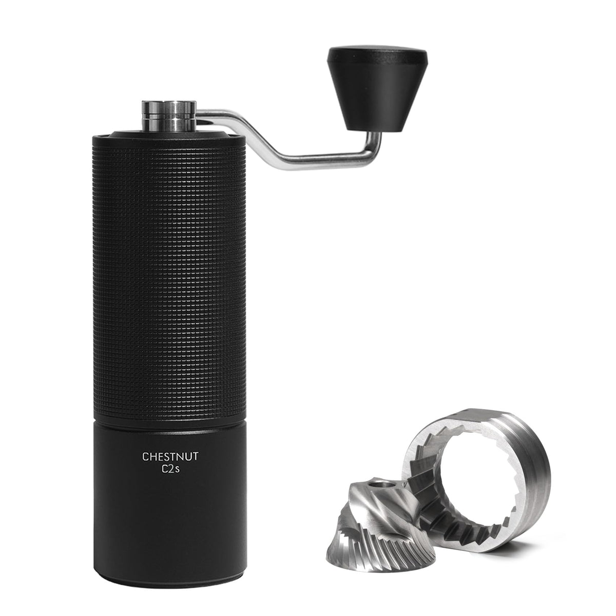 TIMEMORE chestnut C2S front view showing compact grinder and sleek finish, durable design benefit