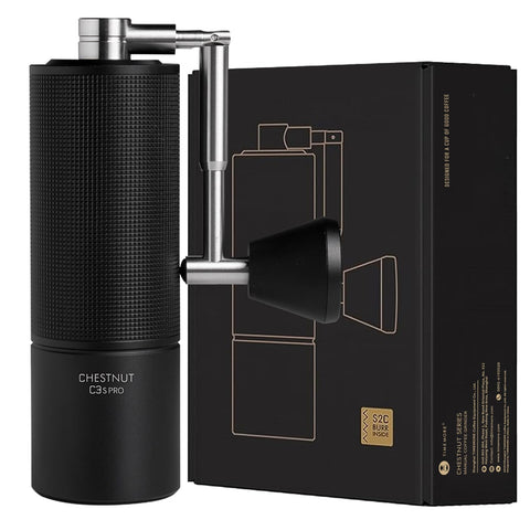 TIMEMORE Chestnut C3S Pro front view showing sleek metal body and compact form benefit