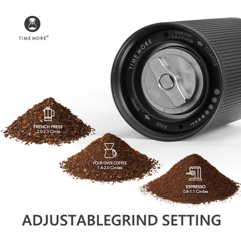 TIMEMORE size comparison beside a cup demonstrating compact 52 mm body portability