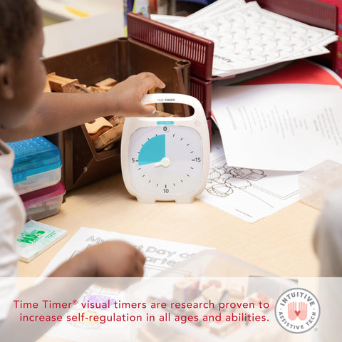 TIME TIMER on a classroom desk demonstrating classroom focus support
