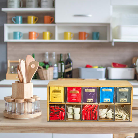 TIMIEEYA open drawer showing sorted tea bags, helps organize flavors